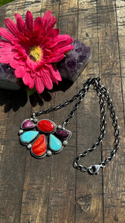 Multi-Color Half Cluster Necklace #3