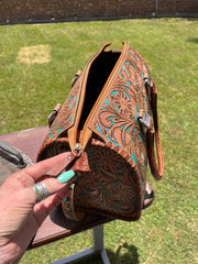 XL Tooled Turquoise and Saddle Concho Duffle Bag