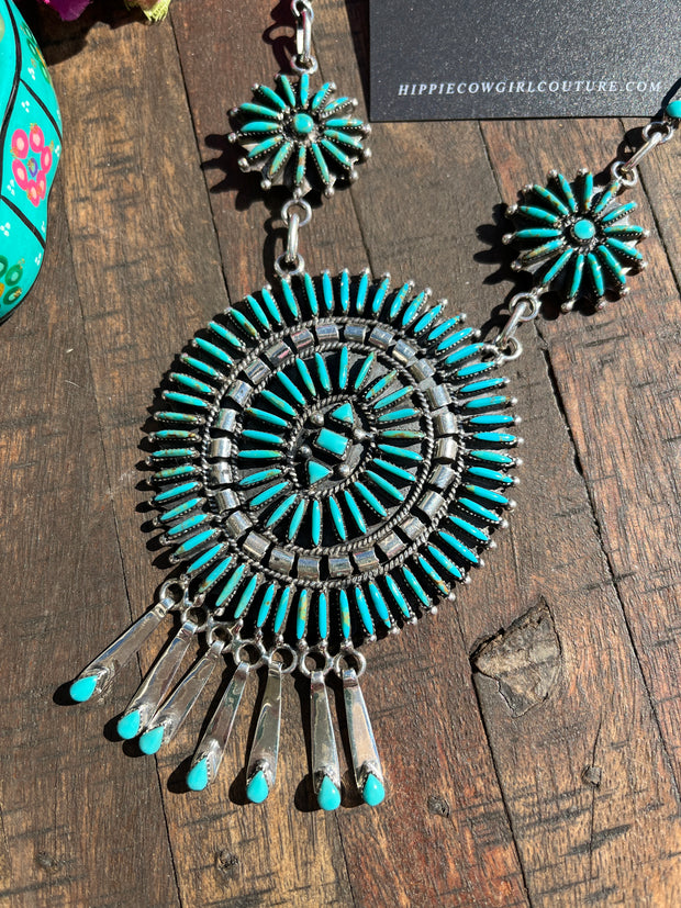 Vintage Needlepoint Turquoise Necklace Set