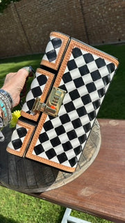 Checkerboard Cowhide and Leather Jewelry Box
