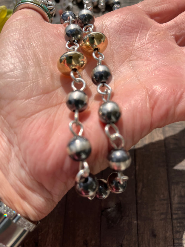 74" Navajo Style Pearl and Gold Filled Rosary Beads
