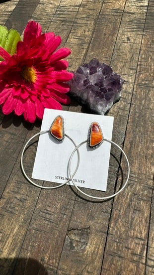 Orange Spiny Hoop Studs #2