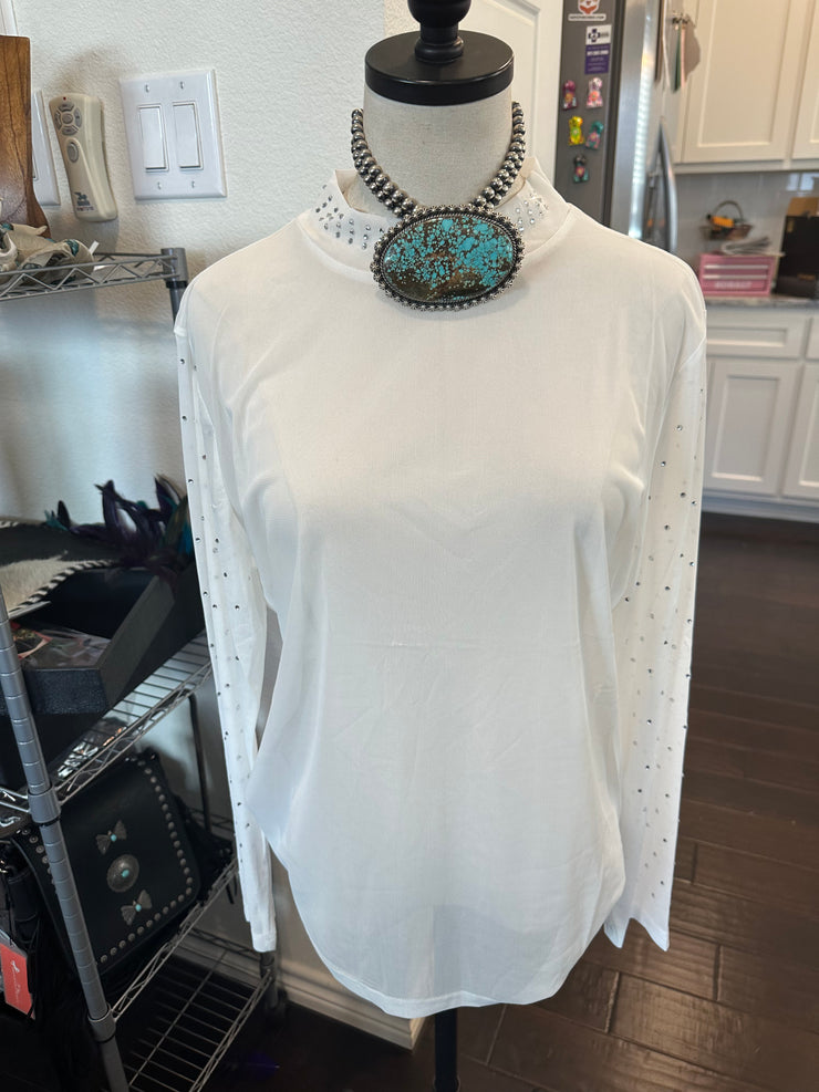 White + Rhinestone Mesh Shirt