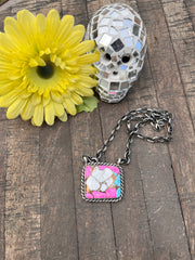 Cotton Candy Kingman Turquoise Square Necklace #1-9