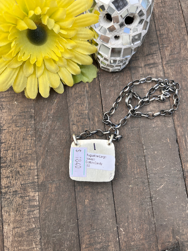 Cotton Candy Kingman Turquoise Square Necklace #1-9