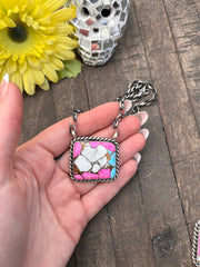 Cotton Candy Kingman Turquoise Square Necklace #1-9