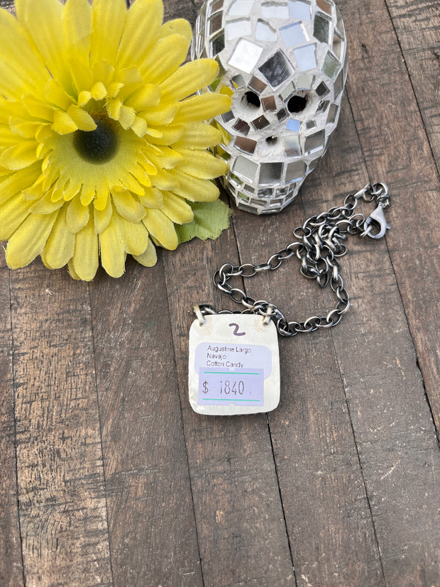 Cotton Candy Kingman Turquoise Square Necklace #1-9