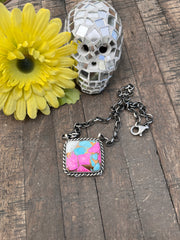 Cotton Candy Kingman Turquoise Square Necklace #1-9