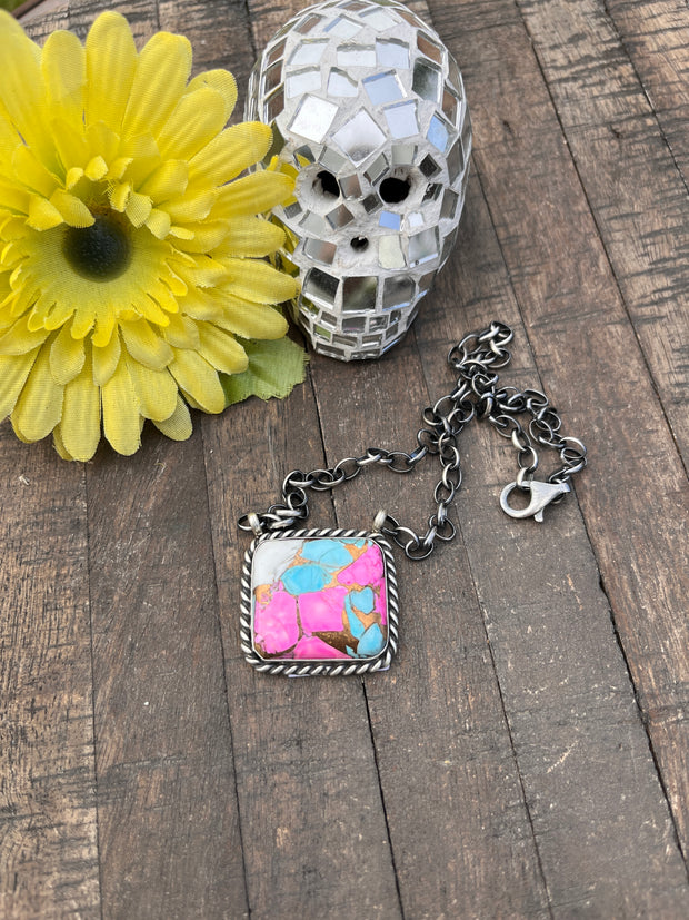 Cotton Candy Kingman Turquoise Square Necklace #1-9