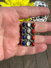 Lapis and Red Spiny Ring Sz. 8 1/2