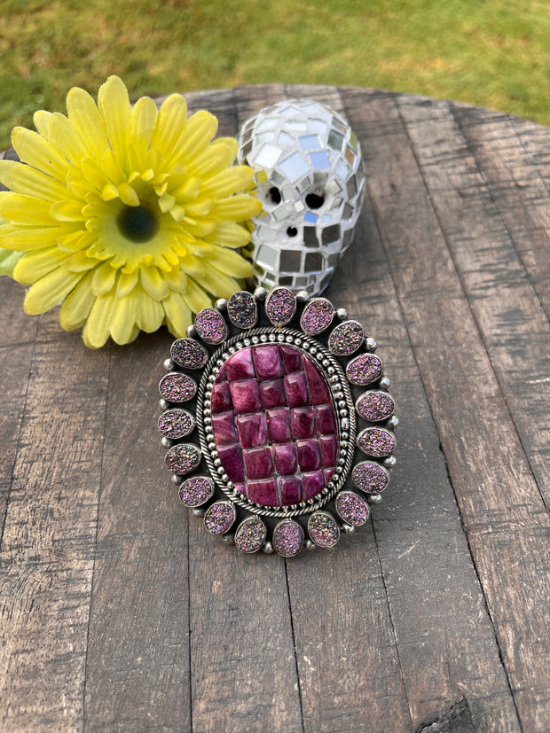 Druzy and Spiny Oyster Ring