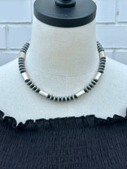 18" Horse Pill and Stamped Navajo Pearl Necklace