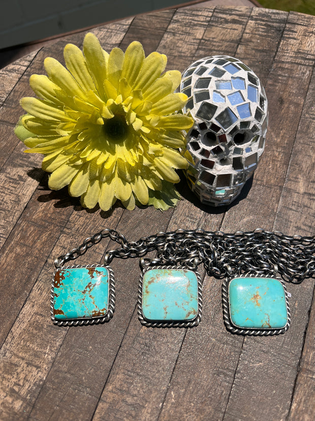 Kingman Turquoise Square Necklace #1-3