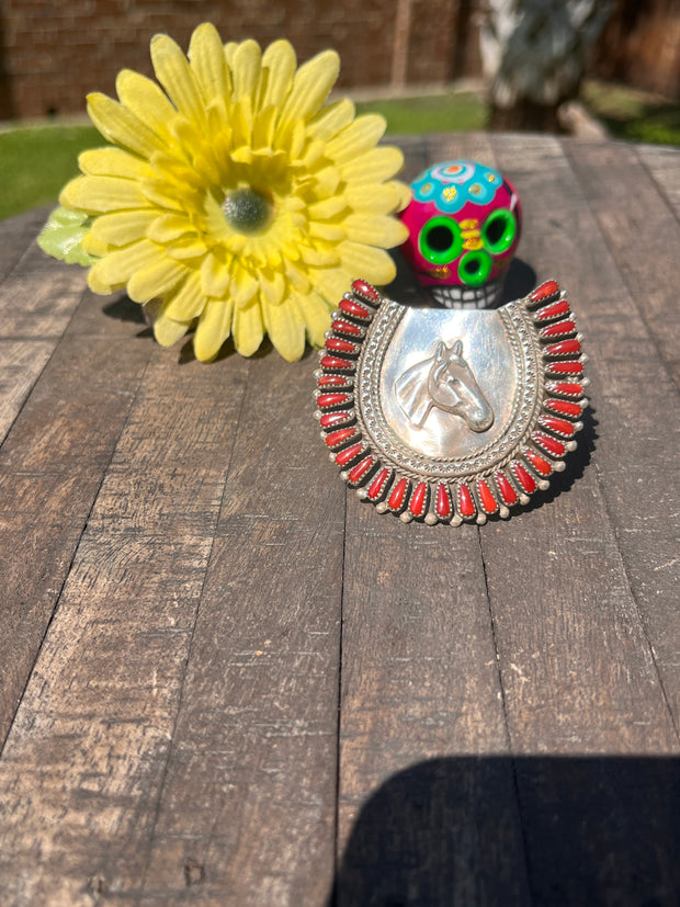 Adjustable Coral Horse Head Ring