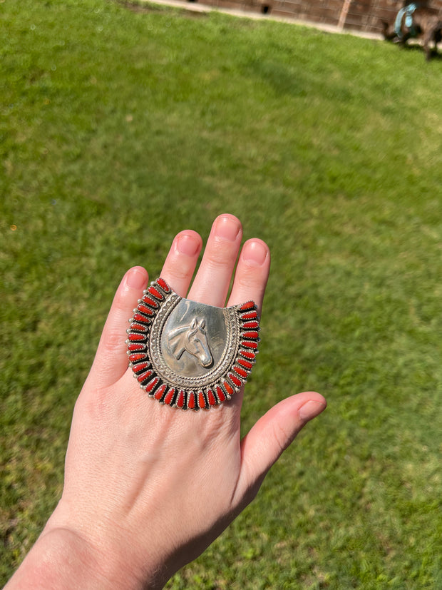 Adjustable Coral Horse Head Ring