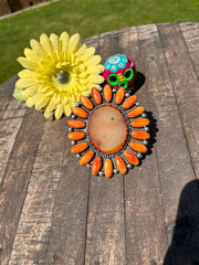 Adjustable Druzy and Orange Spiny Ring