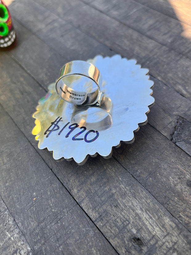 Adjustable Druzy and Orange Spiny Ring