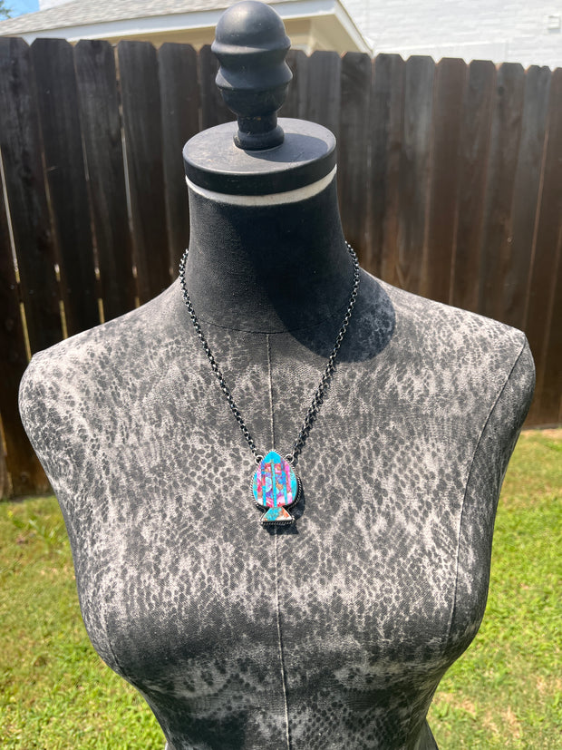 Multi Colored Inlay Spade Necklace 1-11