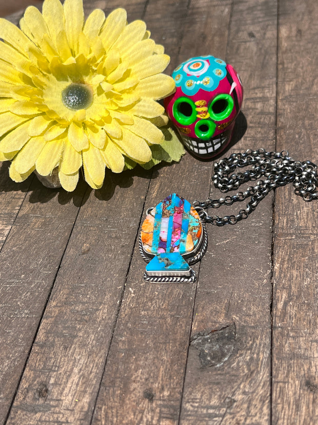 Multi Colored Inlay Spade Necklace 1-11