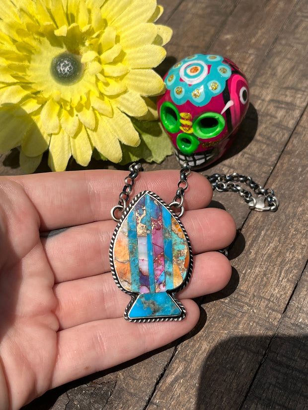 Multi Colored Inlay Spade Necklace 1-11