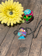 Multi Colored Inlay Spade Necklace 1-11