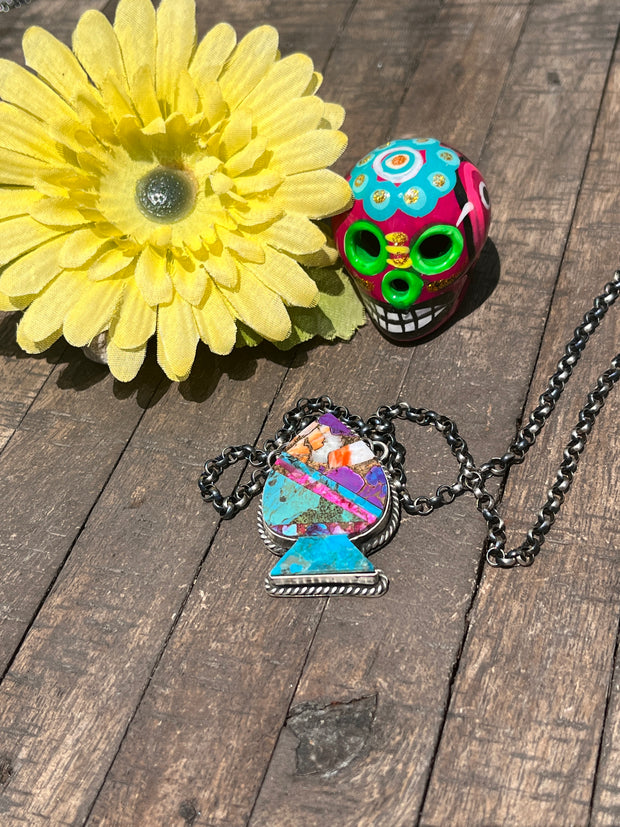 Multi Colored Inlay Spade Necklace 1-11