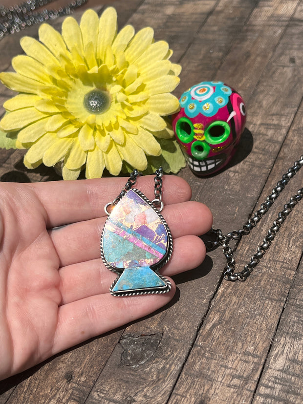 Multi Colored Inlay Spade Necklace 1-11
