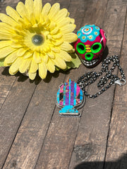 Multi Colored Inlay Spade Necklace 1-11