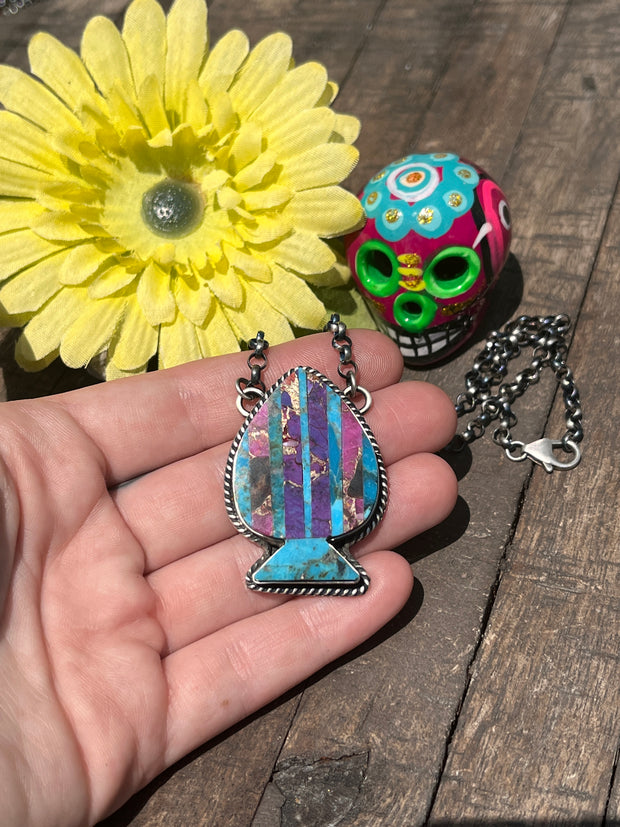 Multi Colored Inlay Spade Necklace 1-11