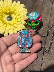 Multi Colored Inlay Spade Necklace 1-11
