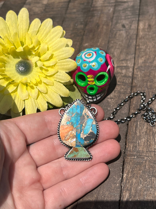 Multi Colored Inlay Spade Necklace 1-11