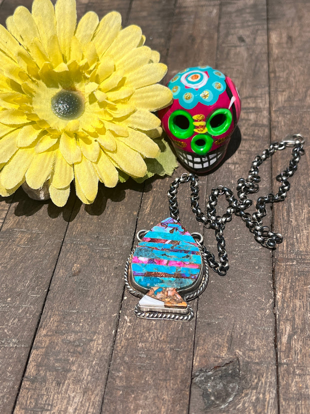 Multi Colored Inlay Spade Necklace 1-11