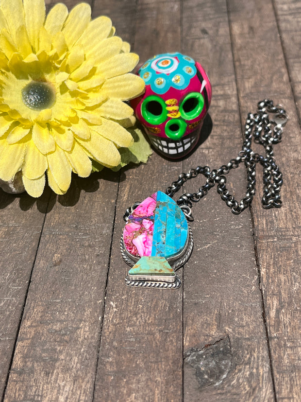 Multi Colored Inlay Spade Necklace 1-11