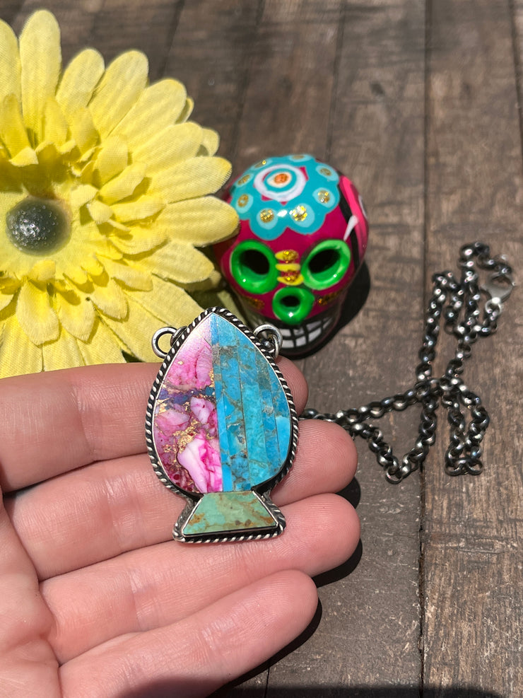 Multi Colored Inlay Spade Necklace 1-11