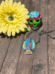 Multi Colored Inlay Spade Necklace 1-11