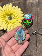 Multi Colored Inlay Spade Necklace 1-11