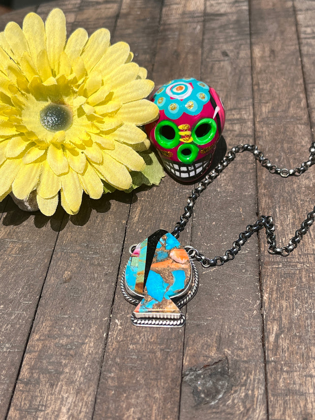 Multi Colored Inlay Spade Necklace 1-11