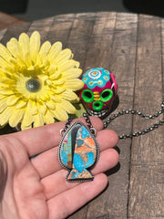Multi Colored Inlay Spade Necklace 1-11