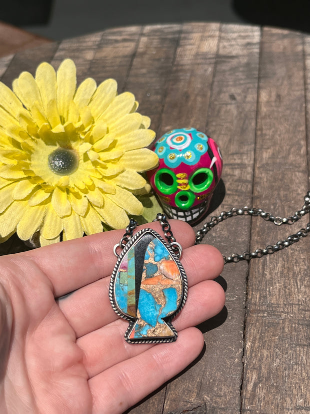 Multi Colored Inlay Spade Necklace 1-11