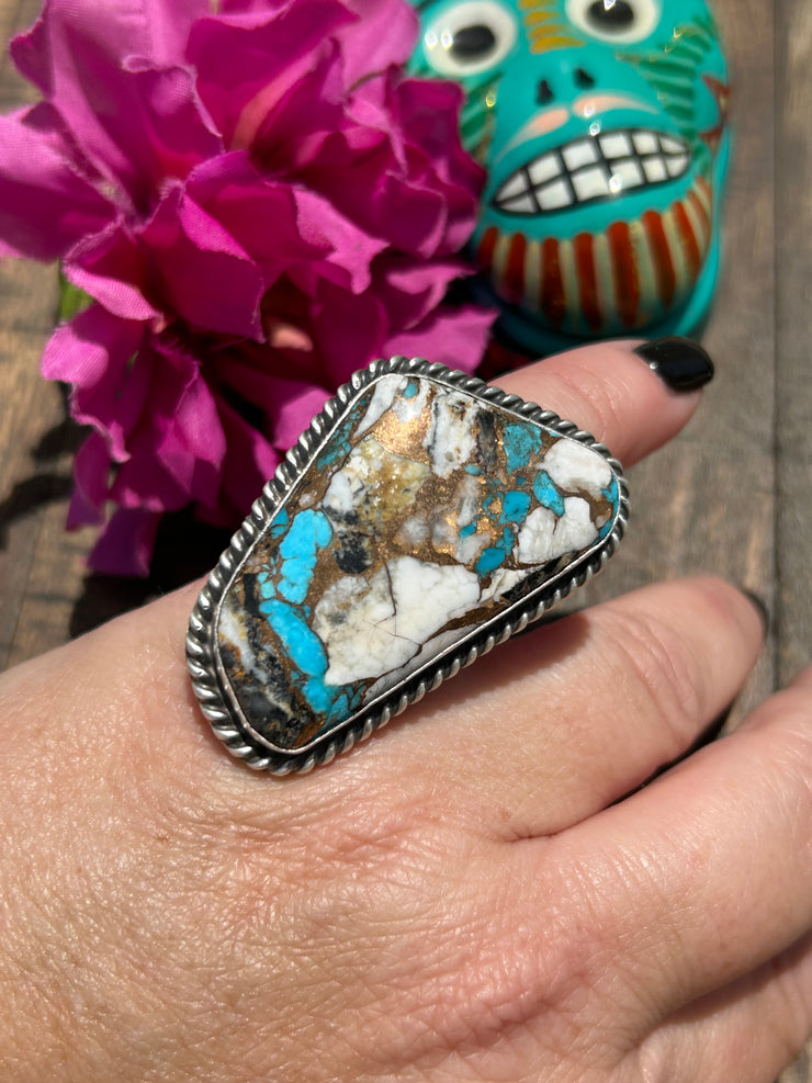 Adjustable Freeform White Buffalo Remix Ring #5