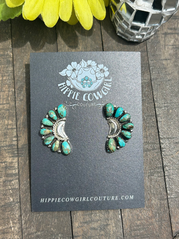 Blue/Kingman Green Mini Half Cluster Stud