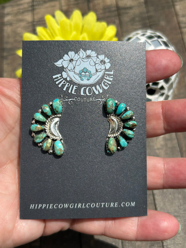 Blue/Kingman Green Mini Half Cluster Stud