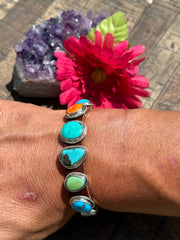 Mixed Mine Turquoise and Spiny Bracelet With Leather Strap