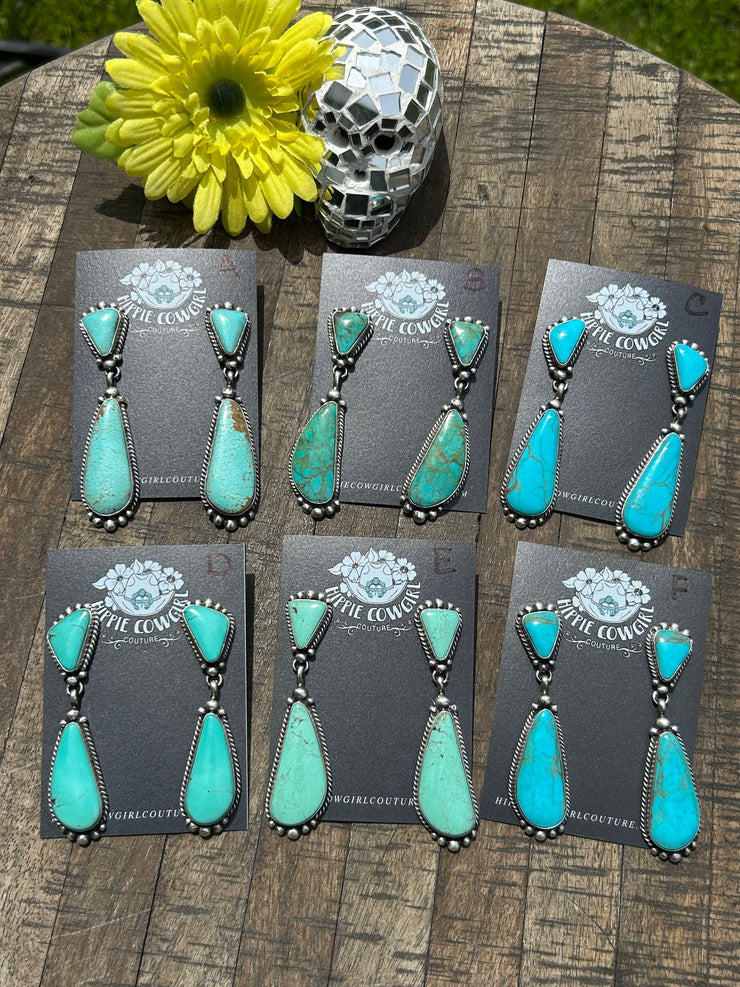 2 Stone Kingman Dangle Earrings