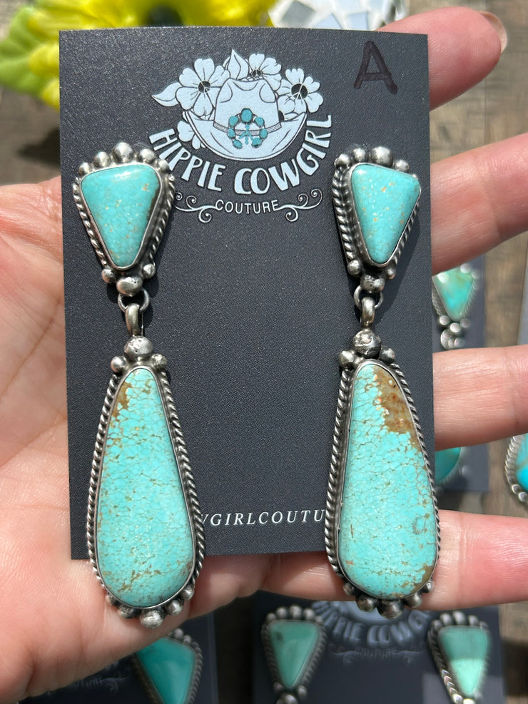 2 Stone Kingman Dangle Earrings