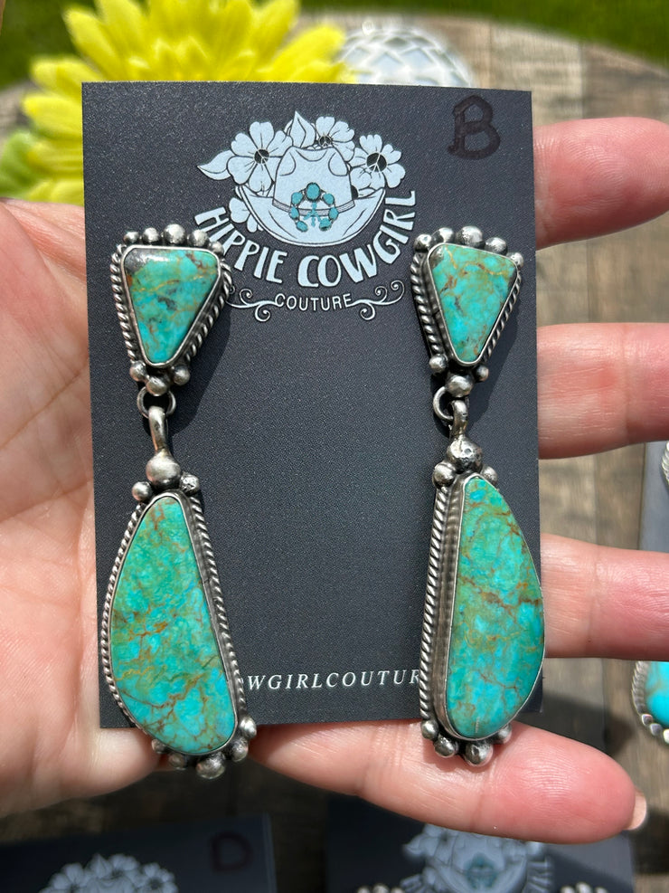 2 Stone Kingman Dangle Earrings