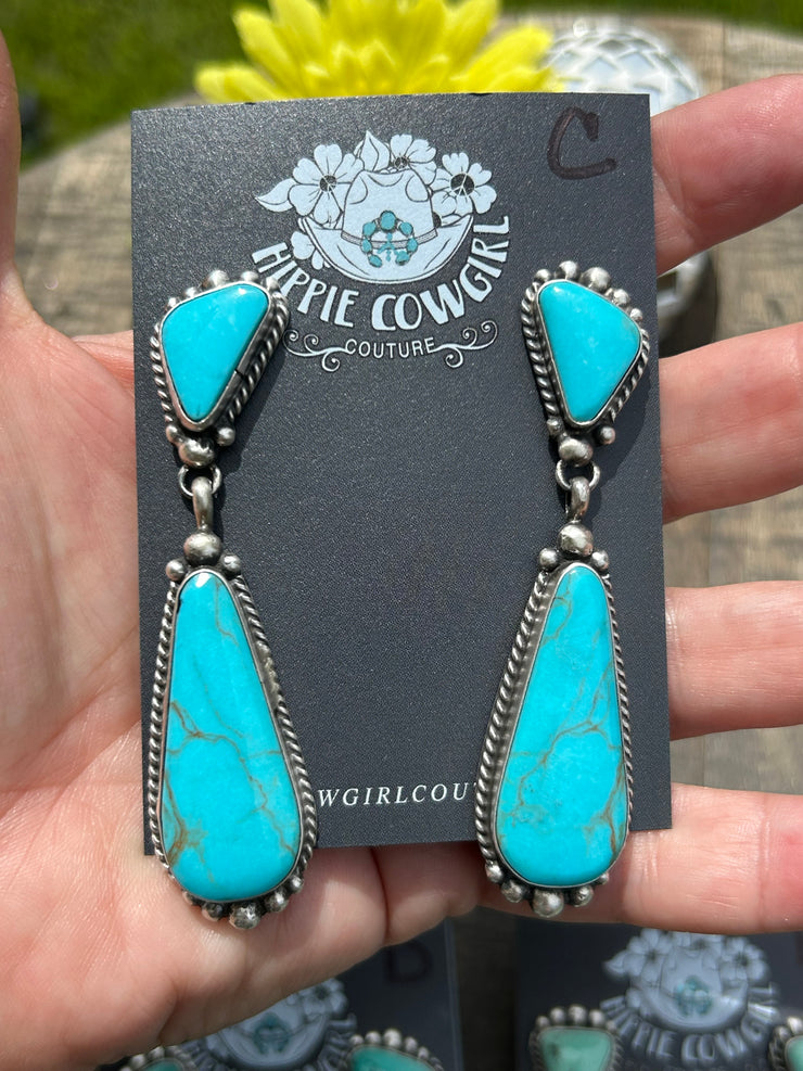 2 Stone Kingman Dangle Earrings