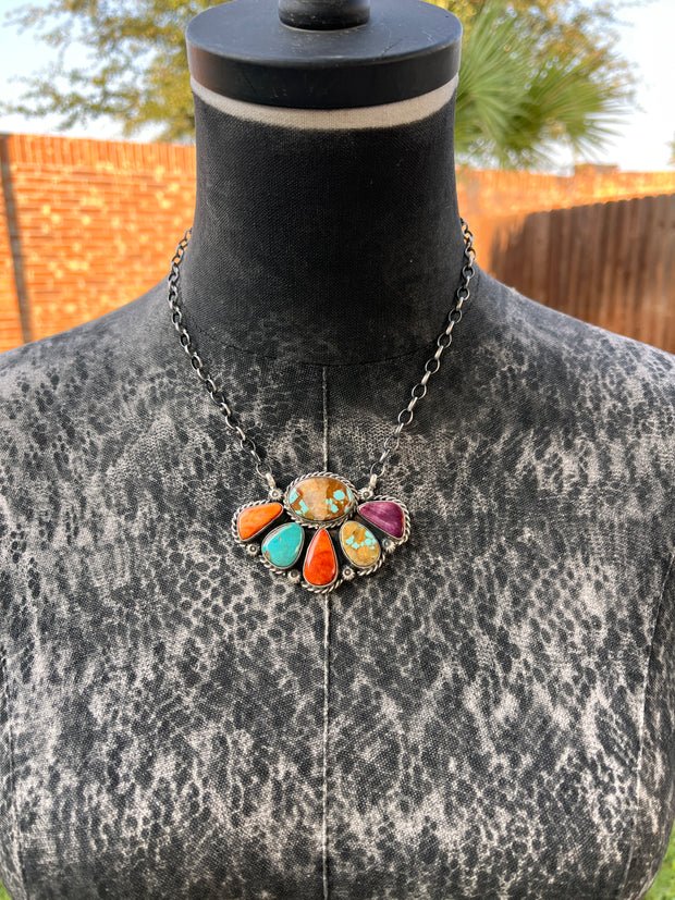 Multi Colored Half Cluster Necklace 1-5