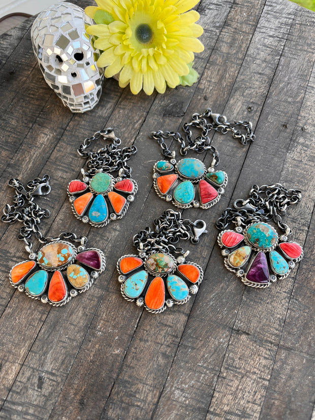 Multi Colored Half Cluster Necklace 1-5