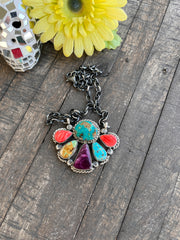 Multi Colored Half Cluster Necklace 1-5